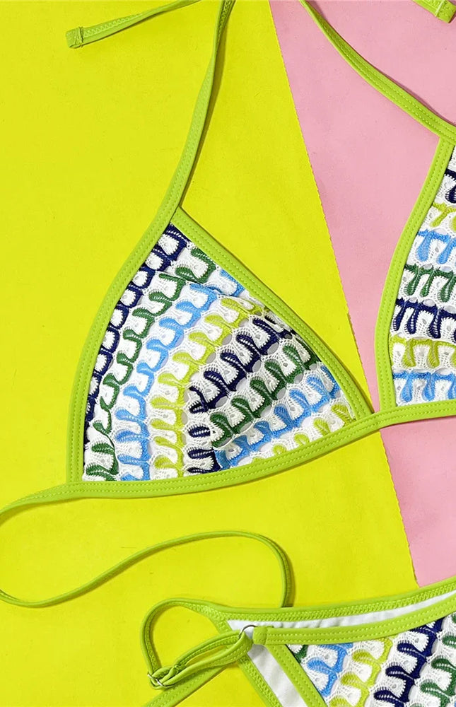 Baskılı Askılı Yüksek Bacak Bikini Takımı