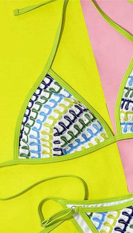 Baskılı Askılı Yüksek Bacak Bikini Takımı