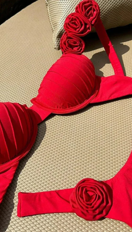 Deniz Kabuğu Büzgülü Gül Detay Bikini Takımı