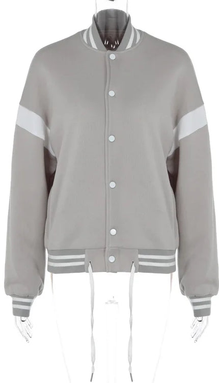 Beyaz Şeritli Bomber Oversize Ceket Mont