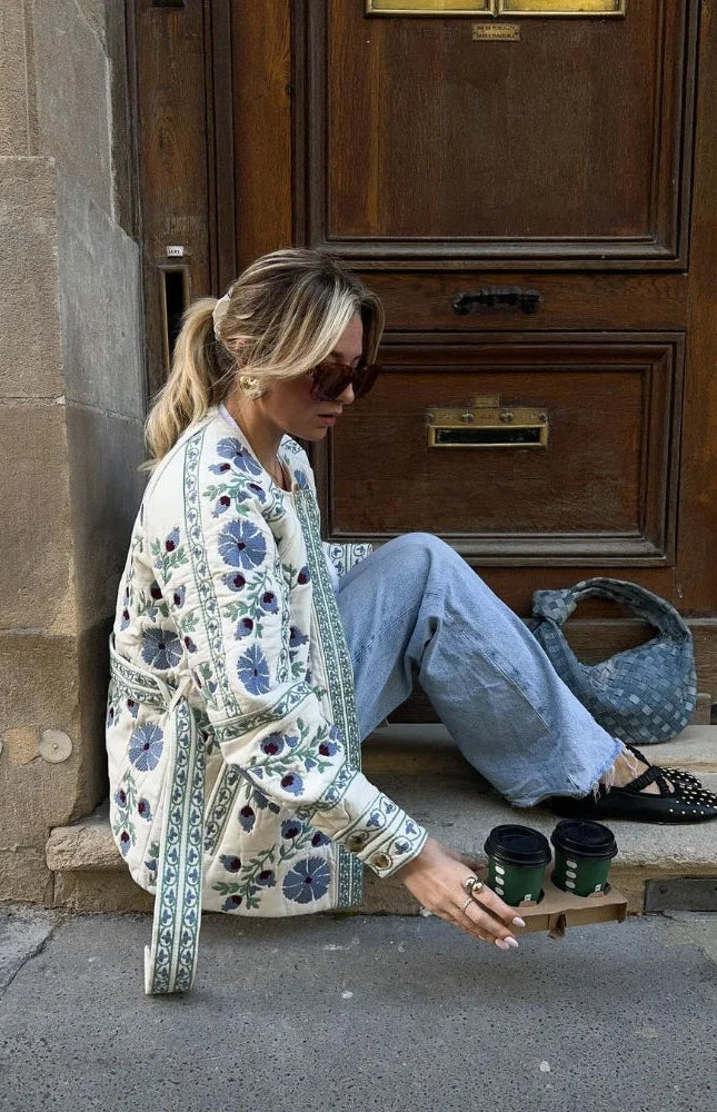 Çiçek Baskı Ceket Mont