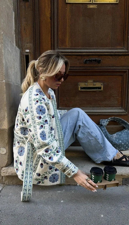 Çiçek Baskı Ceket Mont