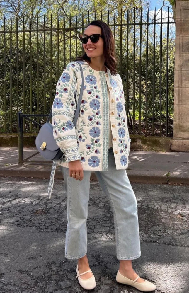 Çiçek Baskı Ceket Mont