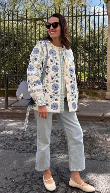 Çiçek Baskı Ceket Mont