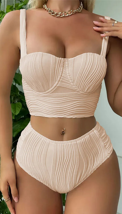 Buruşuk Balenli Yüksek Bel Bikini Takımı