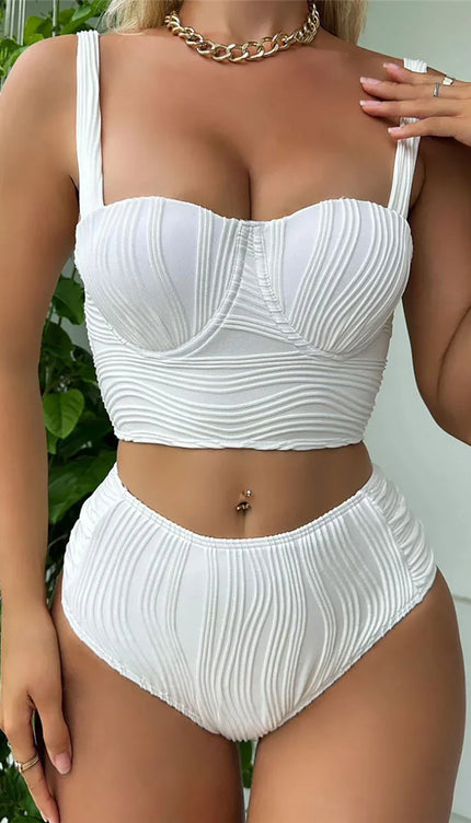 Buruşuk Balenli Yüksek Bel Bikini Takımı