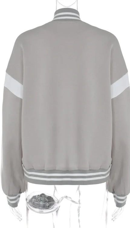 Beyaz Şeritli Bomber Oversize Ceket Mont