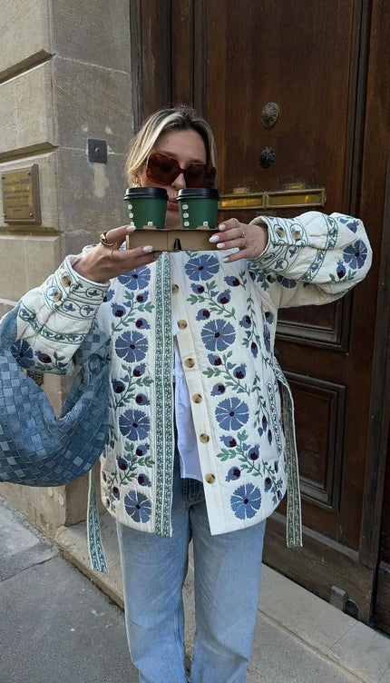 Çiçek Baskı Ceket Mont