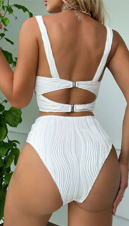 Buruşuk Balenli Yüksek Bel Bikini Takımı