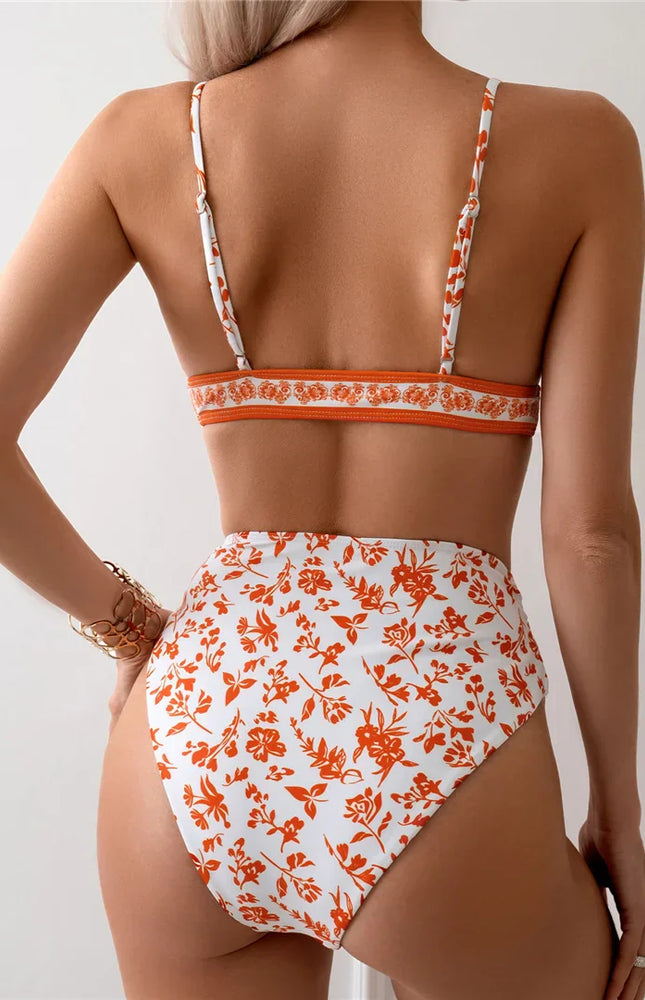Çiçekli Yüksek Kesim Bikini Takımı