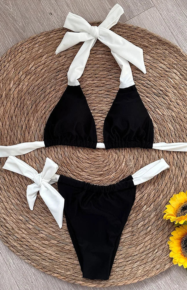 Bağlamalı Kontrast Bikini Takımı