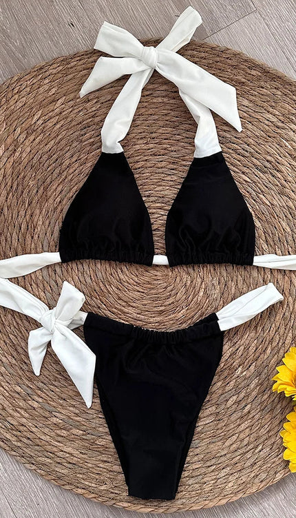 Bağlamalı Kontrast Bikini Takımı
