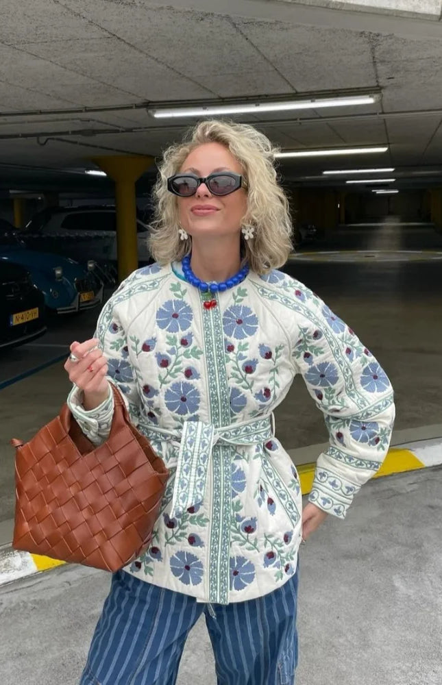 Çiçek Baskı Ceket Mont