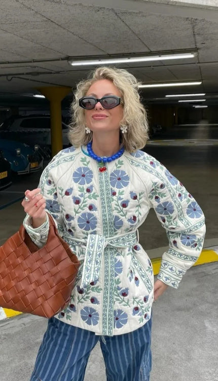 Çiçek Baskı Ceket Mont