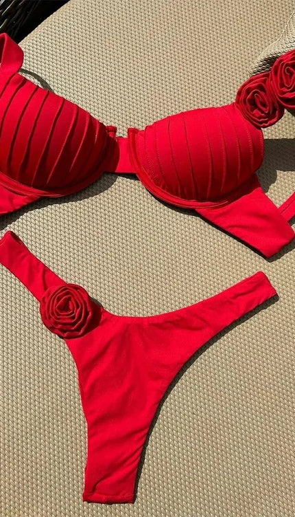 Deniz Kabuğu Büzgülü Gül Detay Bikini Takımı