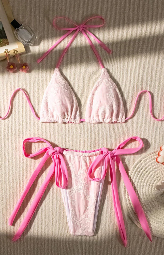 Nakışlı Halter Yüksek Kesim Bikini