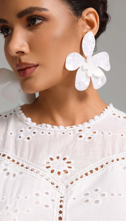 Scarlett Çift Çiçek Desenli Küpeler