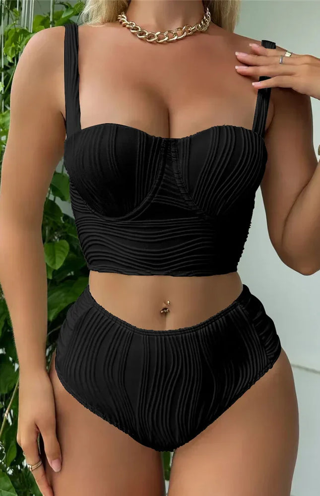 Buruşuk Balenli Yüksek Bel Bikini Takımı