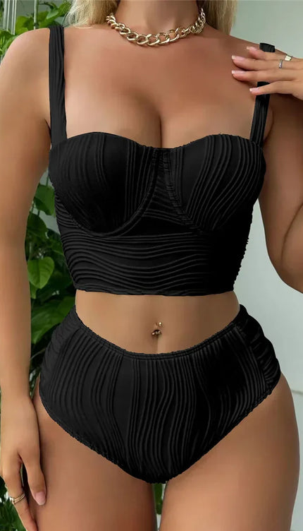Buruşuk Balenli Yüksek Bel Bikini Takımı