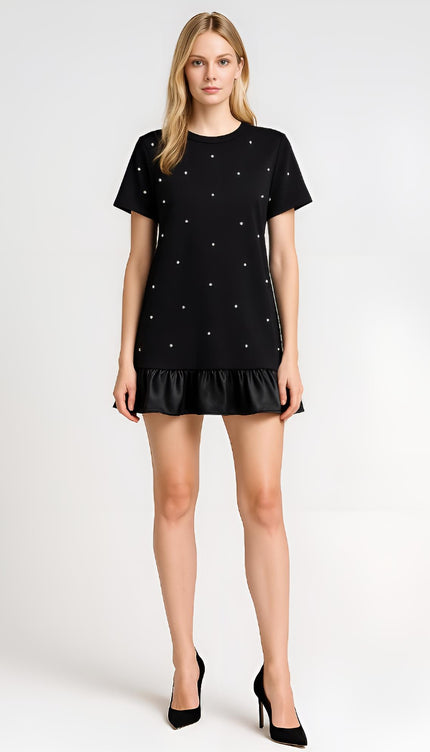 Pearl İşlemeli Mini Elbise