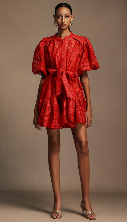 Çiçek Işıltısı Kemerli Elbise