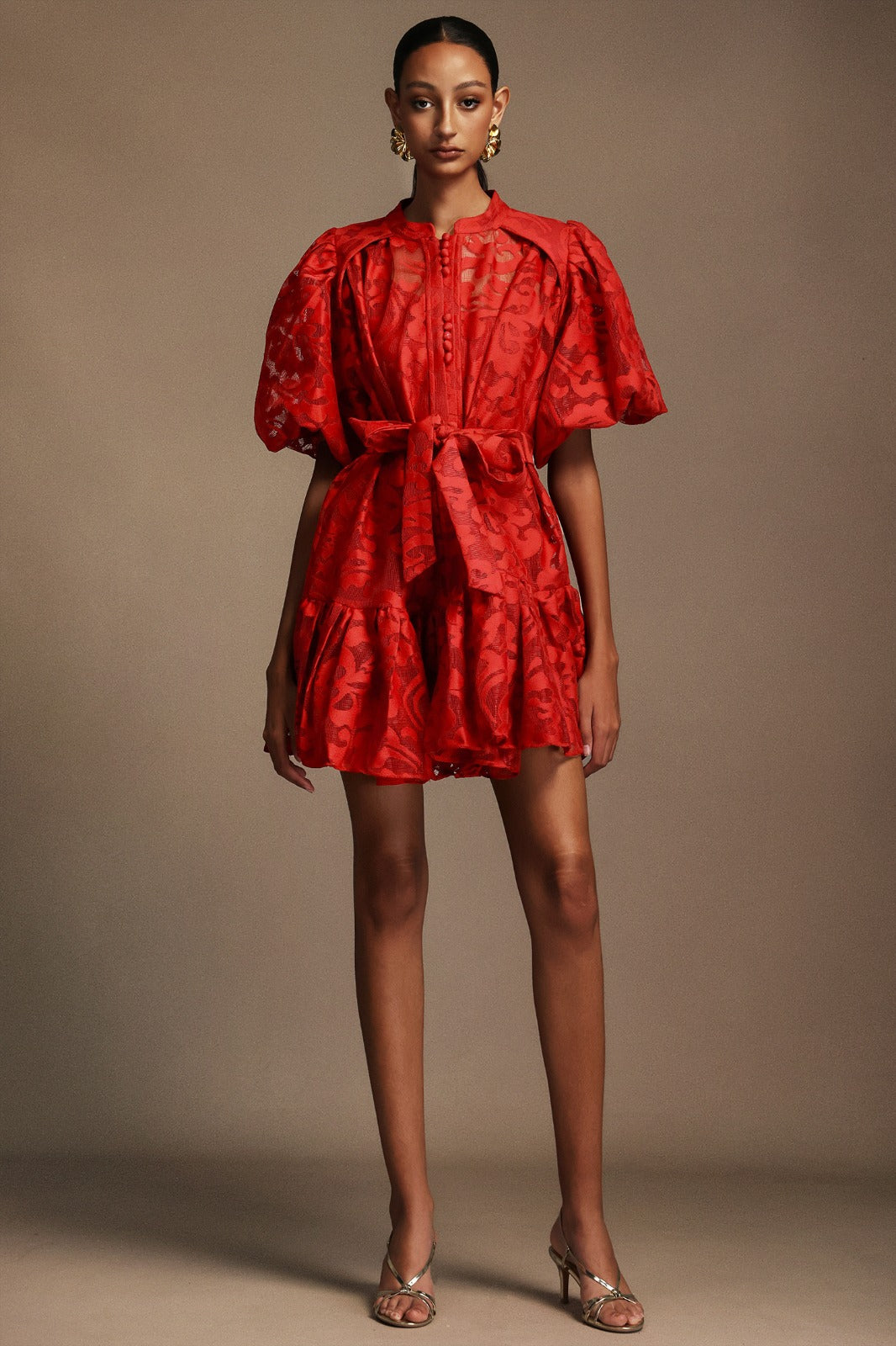 Çiçek Işıltısı Kemerli Elbise