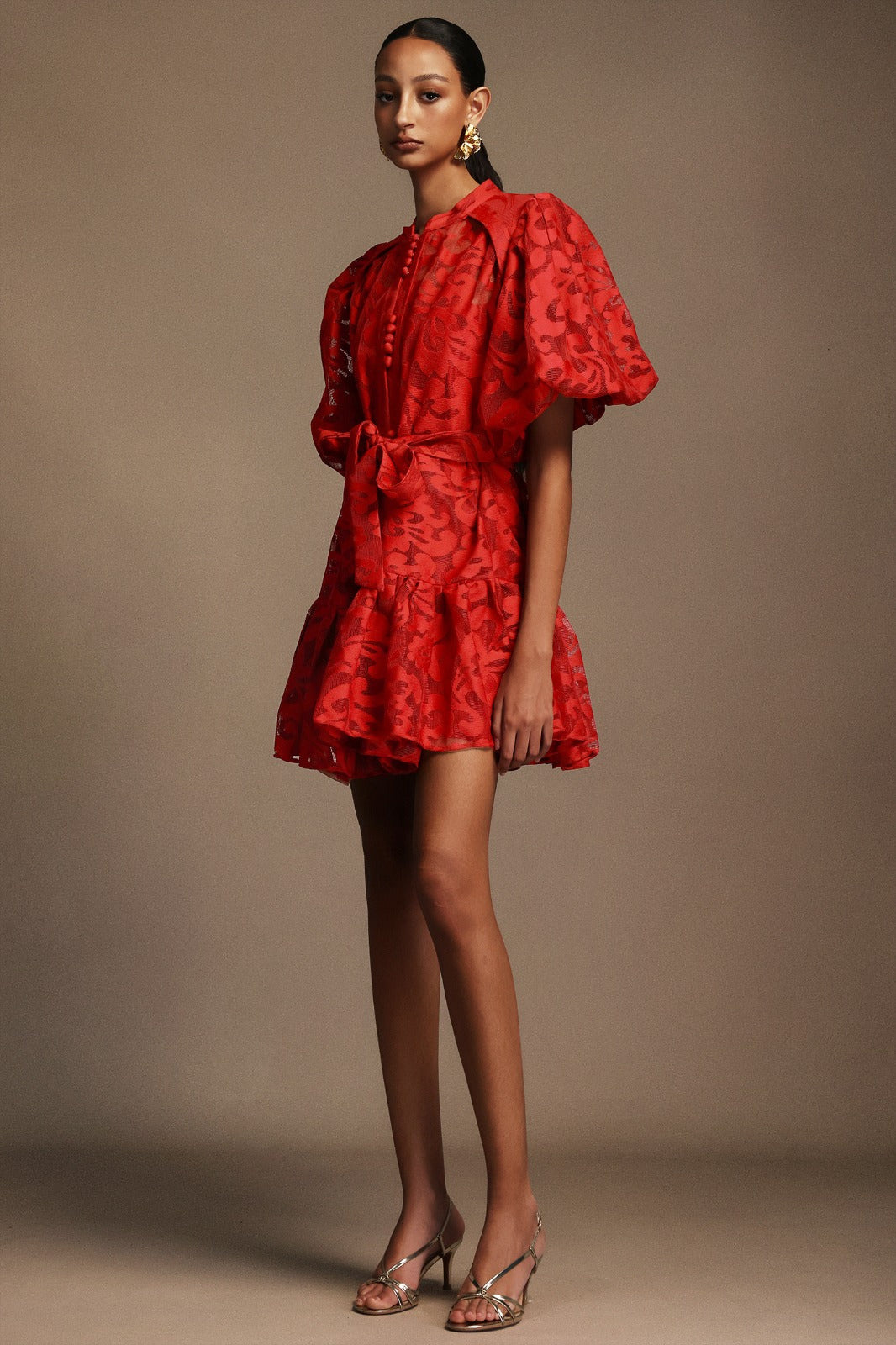 Çiçek Işıltısı Kemerli Elbise