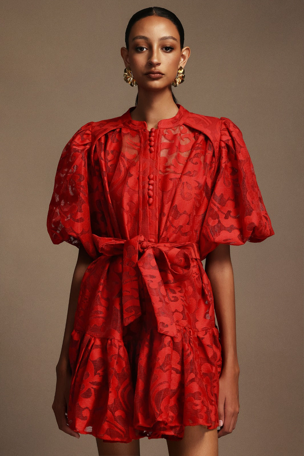 Çiçek Işıltısı Kemerli Elbise