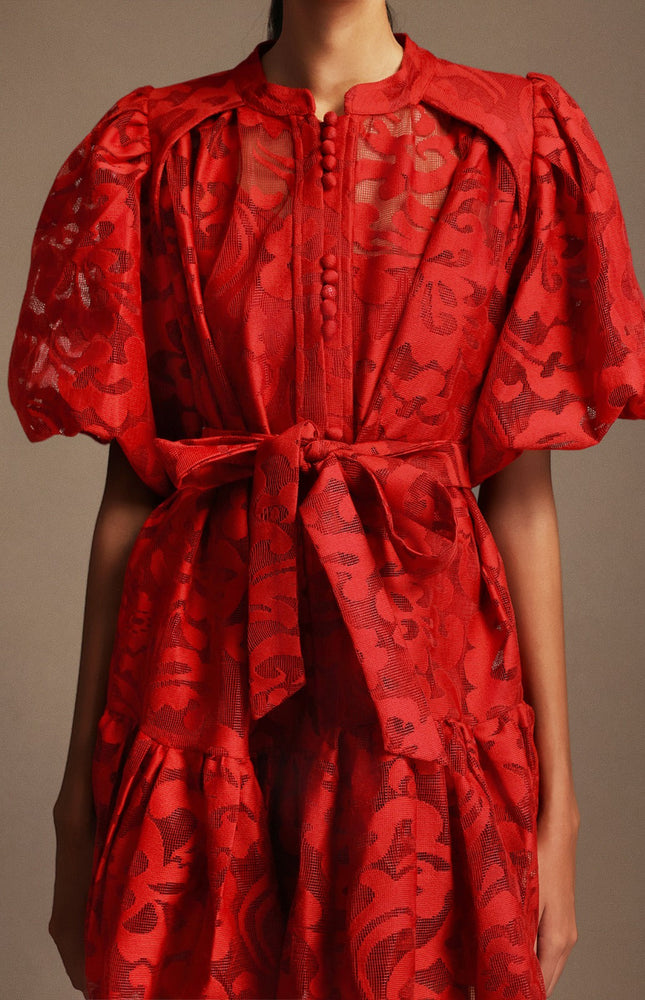 Çiçek Işıltısı Kemerli Elbise