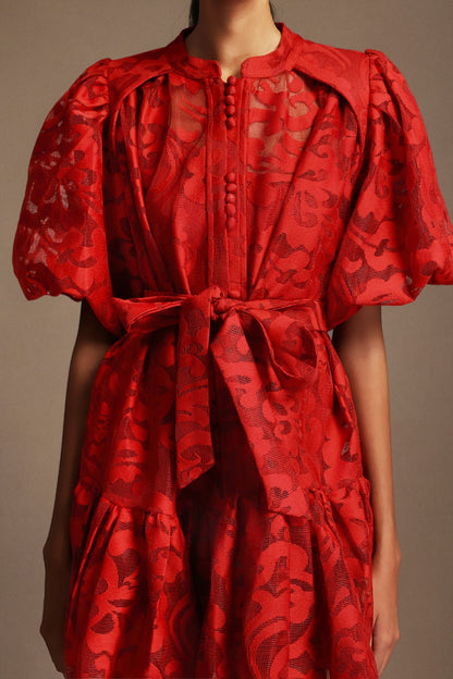 Çiçek Işıltısı Kemerli Elbise