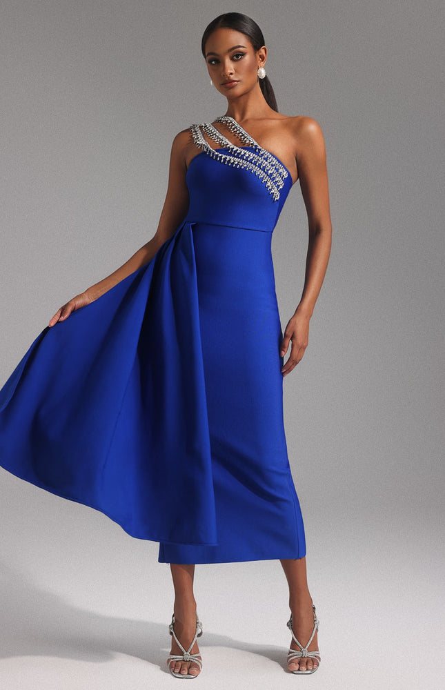 Azure Drapeli Midi Elbise