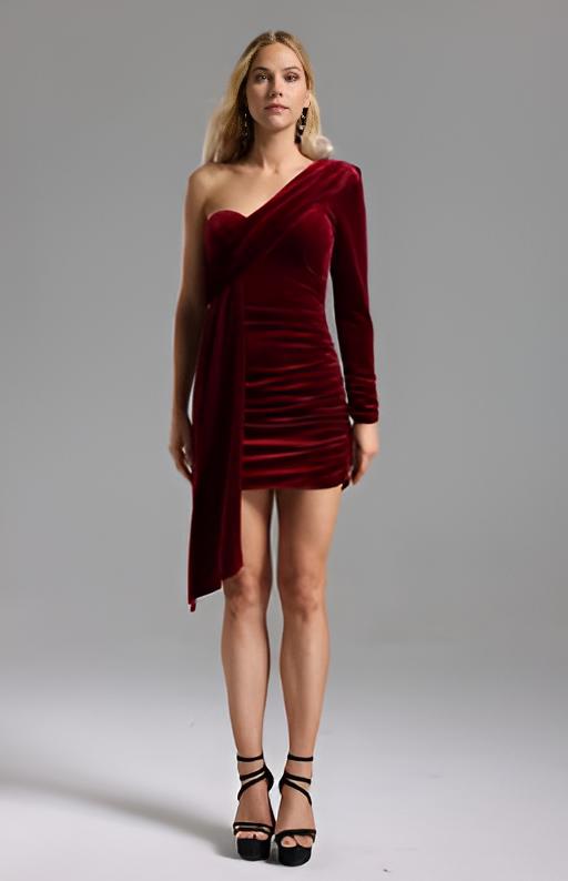 Drapeli Kadife Mini Elbise