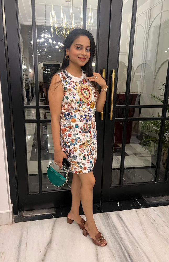 Mücevher Çiçek Mini Elbise