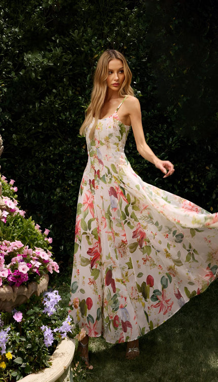 Flora Çiçek Desenli Maxi Elbise