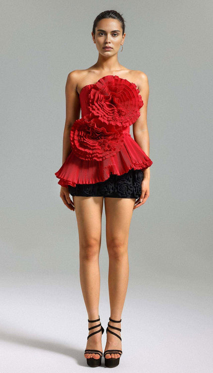 Crimson Çiçekli Korse Üst