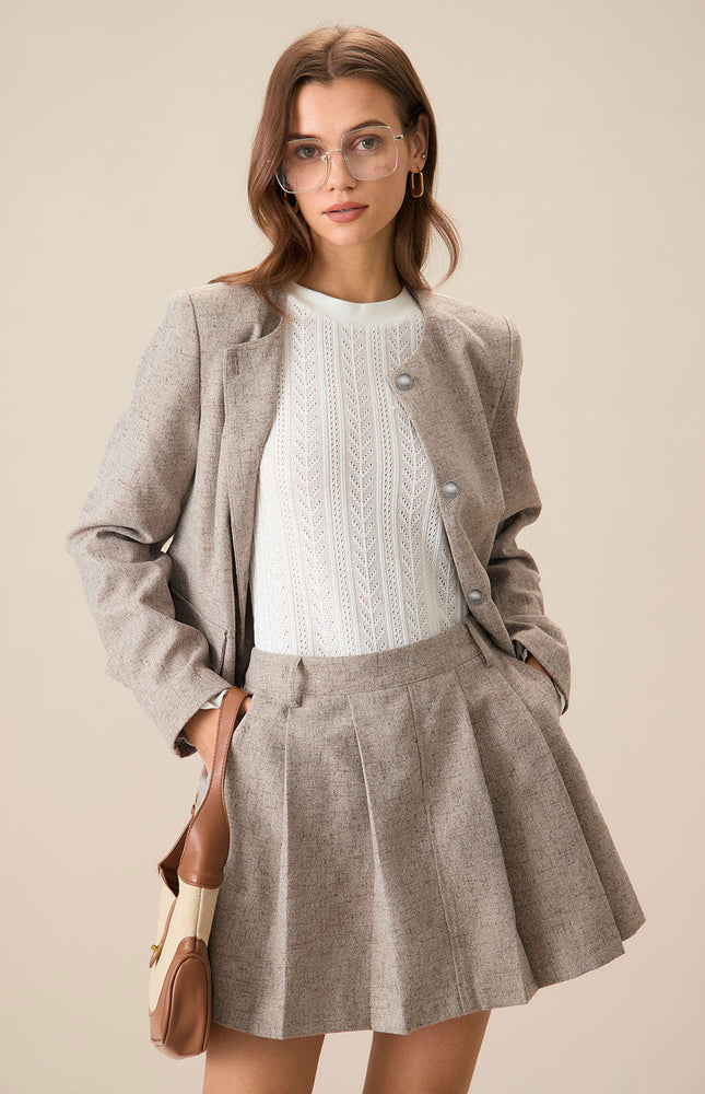 Bej Düz Yaka Tek Düğmeli Ceket