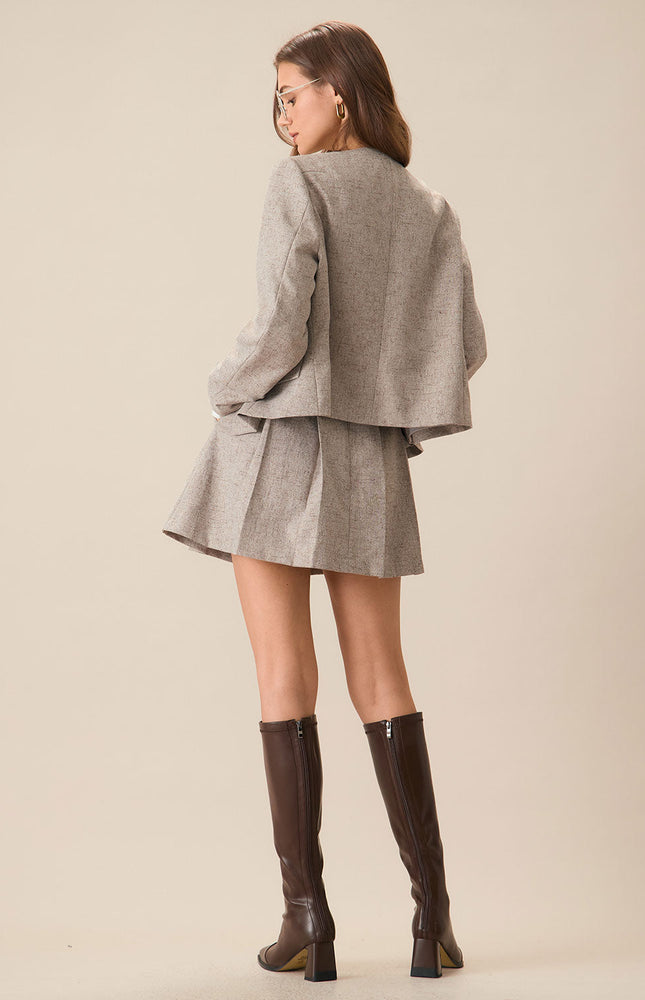 Bej Düz Yaka Tek Düğmeli Ceket