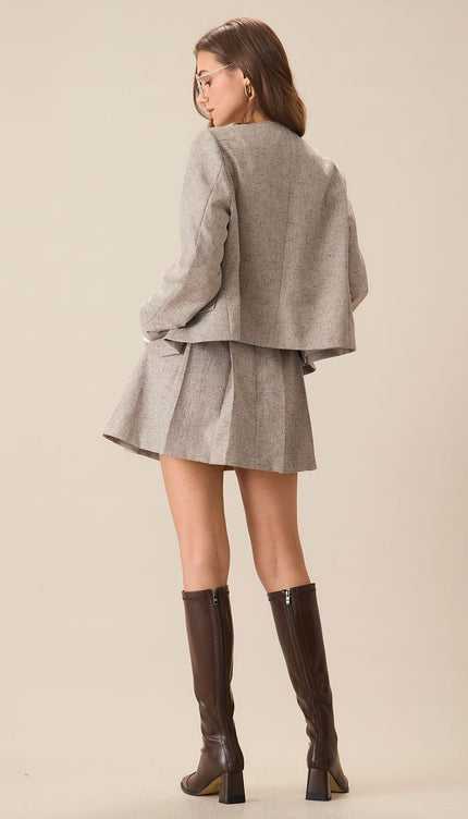 Bej Düz Yaka Tek Düğmeli Ceket